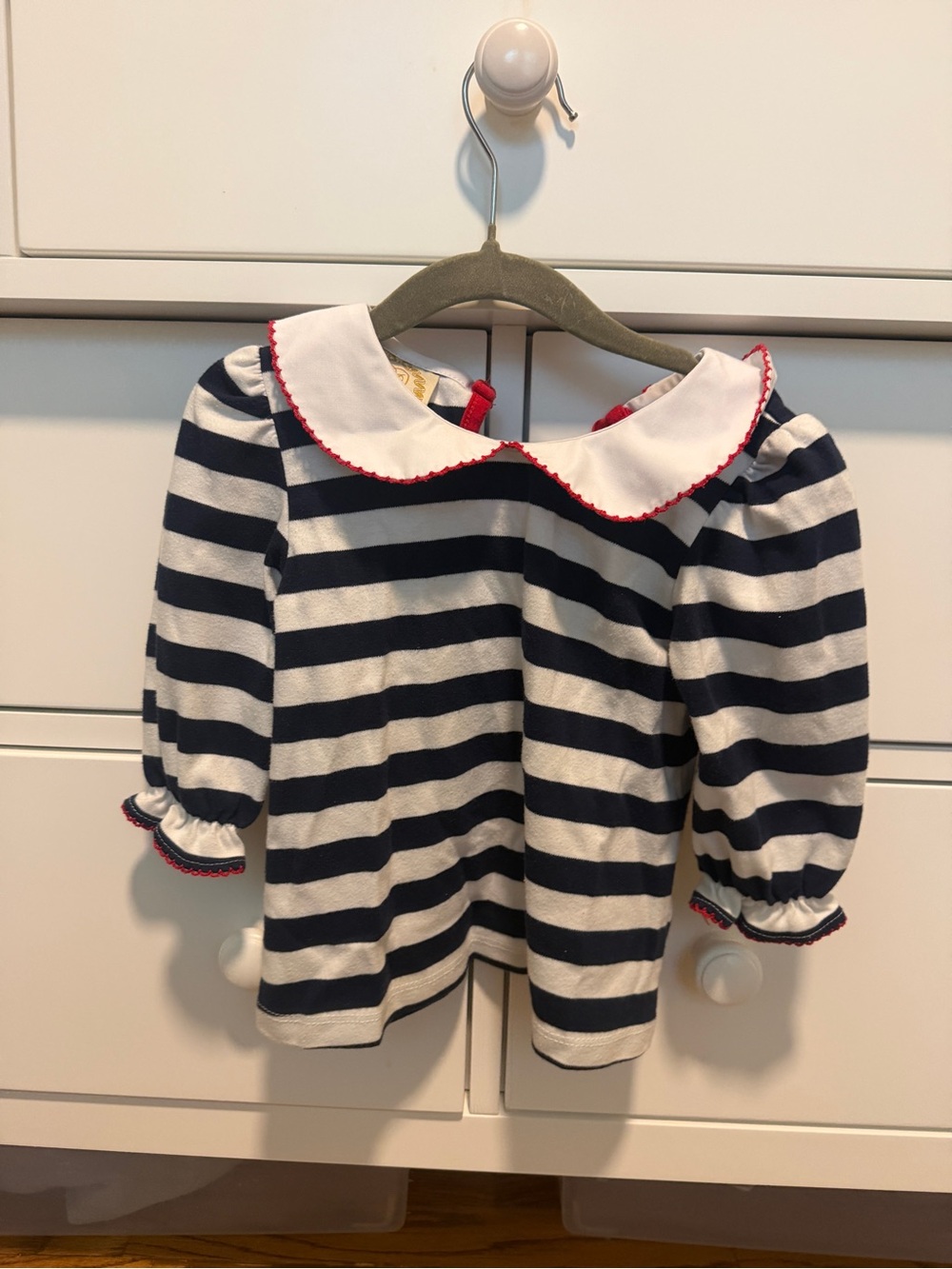 Navy & White Striped Peter Pan Collar Kids Top